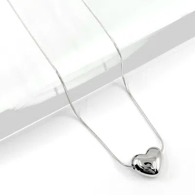 Fashnzfab Stainless Steel Puffy Heart Pendant Necklace In Multi
