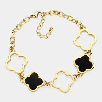 Fashnzfab Stainless Steel Quatrefoil Link Bracelet In Gold