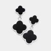 Fashnzfab Stainless Steel Quatrefoil Link Dangle Earrings - Black, Silver In Multi