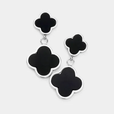Fashnzfab Stainless Steel Quatrefoil Link Dangle Earrings - Black, Silver In Multi