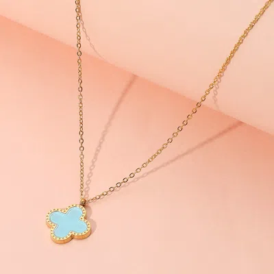 Fashnzfab Stainless Steel Quatrefoil Pendant Necklace In Blue
