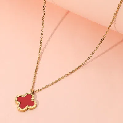Fashnzfab Stainless Steel Quatrefoil Pendant Necklace In Gold