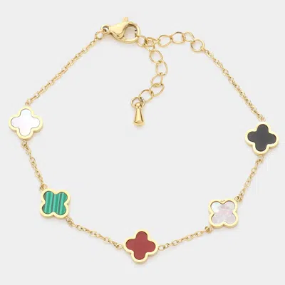 Fashnzfab Stainless Steel Quatrefoil Station Link Bracelet In Multi