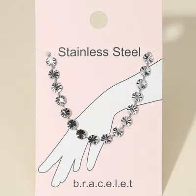 Fashnzfab Stainless Steel Radiant Textured Flat Disc Link Chain Bracelet Rhodium In Multi