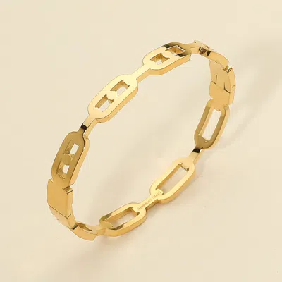 Fashnzfab Stainless Steel Rectangle Link Hinged Bangle Bracelet Gold