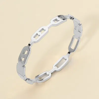 Fashnzfab Stainless Steel Rectangle Link Hinged Bangle Bracelet Silver