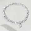 Fashnzfab Stainless Steel Rhinestone Paved Double Cross Charm Beaded Stretch Bracelet Silver In Metallic