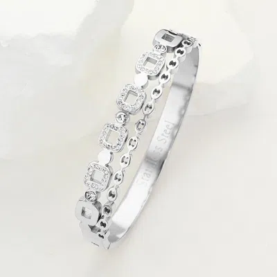 Fashnzfab Stainless Steel Rhinestone Paved Hinged Bangle Bracelet Silver In Metallic