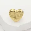 Fashnzfab Stainless Steel Ribbed Heart Adjustable Ring In Gold
