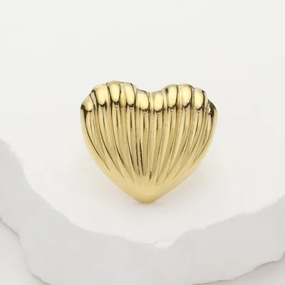 Fashnzfab Stainless Steel Ribbed Heart Adjustable Ring In Gold
