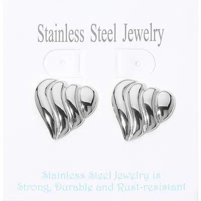 Fashnzfab Stainless Steel Ribbed Heart Stud Earrings In Multi