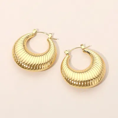 Fashnzfab Stainless Steel Ribbed Pin Catch Hoop Earrings In Gold