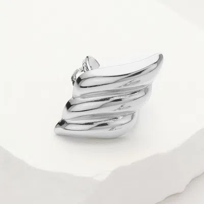 Fashnzfab Stainless Steel Ribbed Wing Adjustable Ring - Silver In Metallic