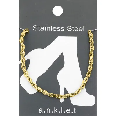 Fashnzfab Stainless Steel Rope Chain Anklet In Gold