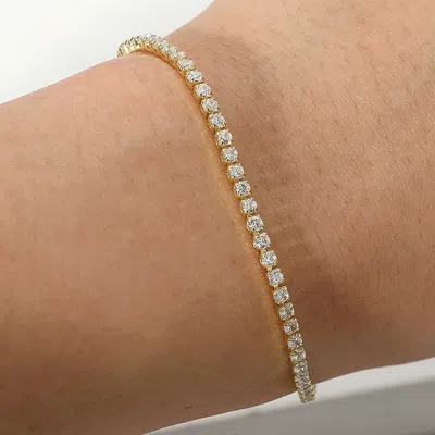 Fashnzfab Stainless Steel Round Cz Stone Tennis Chain Pull Tie Adjustable Bracelet Clear, Gold In Multi