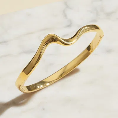 Fashnzfab Stainless Steel Sculpted Wave Hinged Bangle Bracelet In Gold