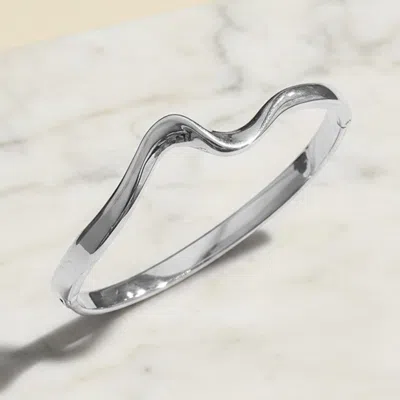 Fashnzfab Stainless Steel Sculpted Wave Hinged Bangle Bracelet In Silver