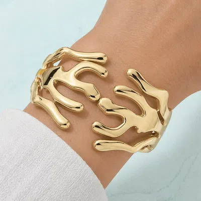 Fashnzfab Stainless Steel Sculptural Abstract Coral Hinged Open Bracelet In Gold