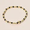 Fashnzfab Stainless Steel Seed Beaded Stretch Bracelet Black, Gold In Multi