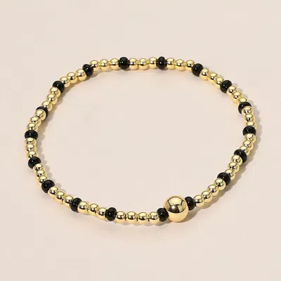 Fashnzfab Stainless Steel Seed Beaded Stretch Bracelet Black, Gold In Multi