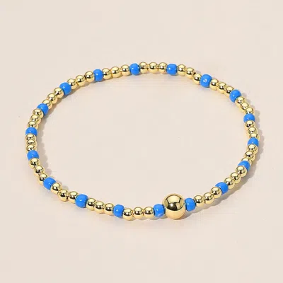 Fashnzfab Stainless Steel Seed Beaded Stretch Bracelet In Gold