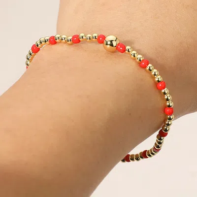 Fashnzfab Stainless Steel Seed Beaded Stretch Bracelet In Gold