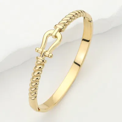 Fashnzfab Stainless Steel Shackle Hinged Bangle Bracelet In Gold