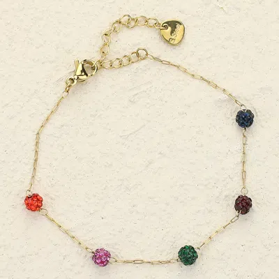 Fashnzfab Stainless Steel Shamballa Ball Station Bracelet Gold, Multi In Silver