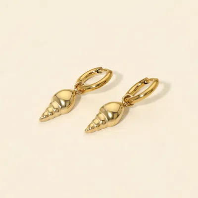 Fashnzfab Stainless Steel Shell Charm Drop Huggie Hoop Earrings In Gold
