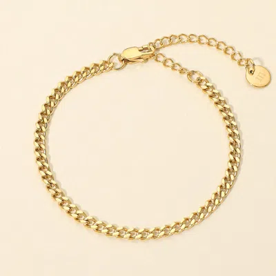 Fashnzfab Stainless Steel Slim Cuban Chain Bracelet In Gold