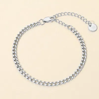 Fashnzfab Stainless Steel Slim Cuban Chain Bracelet In Silver