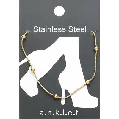 Fashnzfab Stainless Steel Snake With Bead Chain Anklet In Gold
