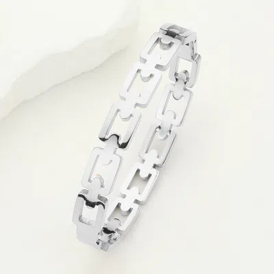 Fashnzfab Stainless Steel Square Chain Hinged Bangle Bracelet Silver