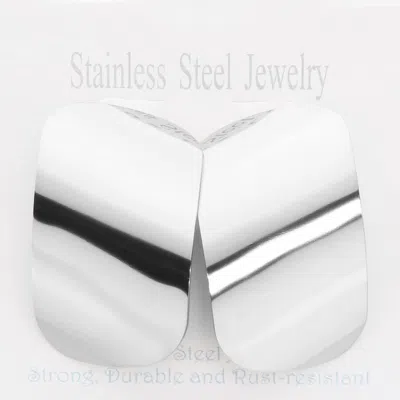 Fashnzfab Stainless Steel Square Dome Earrings - Rhodium In Metallic