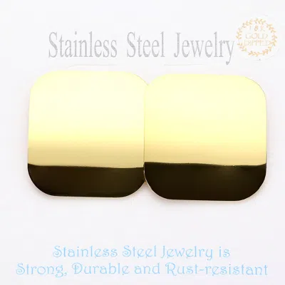 Fashnzfab Stainless Steel Square Domed Stud Earrings In Gold
