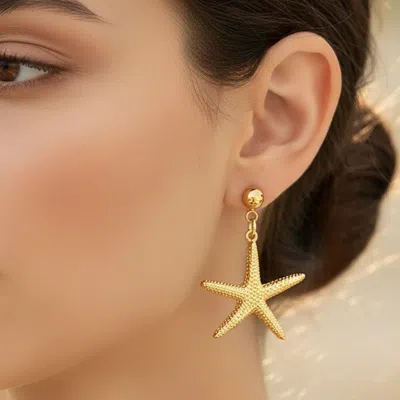 Fashnzfab Stainless Steel Starfish Charm Drop Dangle Earrings In Gold
