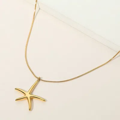Fashnzfab Stainless Steel Starfish Pendant Snake Chain Necklace In Gold