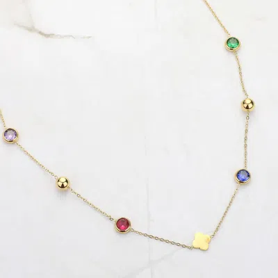 Fashnzfab Stainless Steel Stone Bezel Station Necklace In Gold
