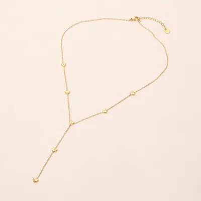 Fashnzfab Stainless Steel Stone Pave Heart Charm Station Y Lariat Necklace In Gold