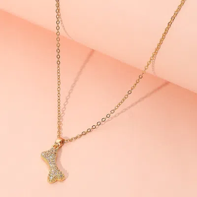 Fashnzfab Stainless Steel Stone Paved Bone Pendant Necklace In Gold
