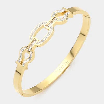 Fashnzfab Stainless Steel Stone Paved Chain Pointed Hinged Bracelet Gold