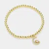 Fashnzfab Stainless Steel Stone Paved Crescent Star Charm Stretch Ball Bracelet Gold In Gold