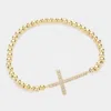 Fashnzfab Stainless Steel Stone Paved Cross Pendant Pointed Stretch Bracelet Gold In Gold