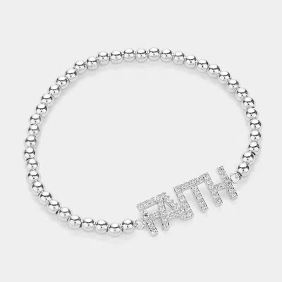 Fashnzfab Stainless Steel Stone Paved Faith Message Stretch Bracelet - Silver In Metallic