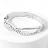 Fashnzfab Stainless Steel Stone Paved Greek Pattern Infinity Pointed Hinged Bangle Bracelet Silver In Silver