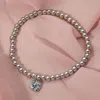 Fashnzfab Stainless Steel Stone Paved Heart Charm Beaded Stretch Bracelet Multi, Silver In Multi