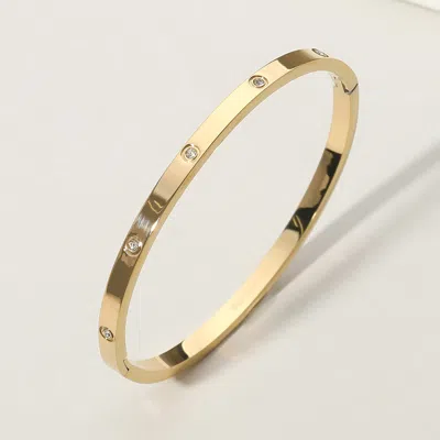 Fashnzfab Stainless Steel Stone Paved Hinged Bangle Bracelet Gold