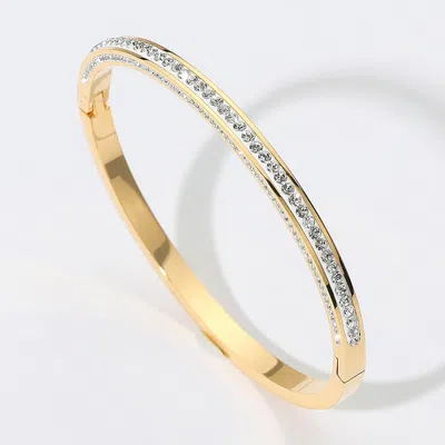 Fashnzfab Stainless Steel Stone Paved Hinged Bangle Bracelet In Gold