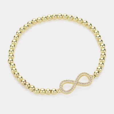 Fashnzfab Stainless Steel Stone Paved Infinity Charm Pointed Stretch Bracelet Gold
