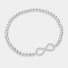 Fashnzfab Stainless Steel Stone Paved Infinity Charm Pointed Stretch Bracelet Silver In Silver